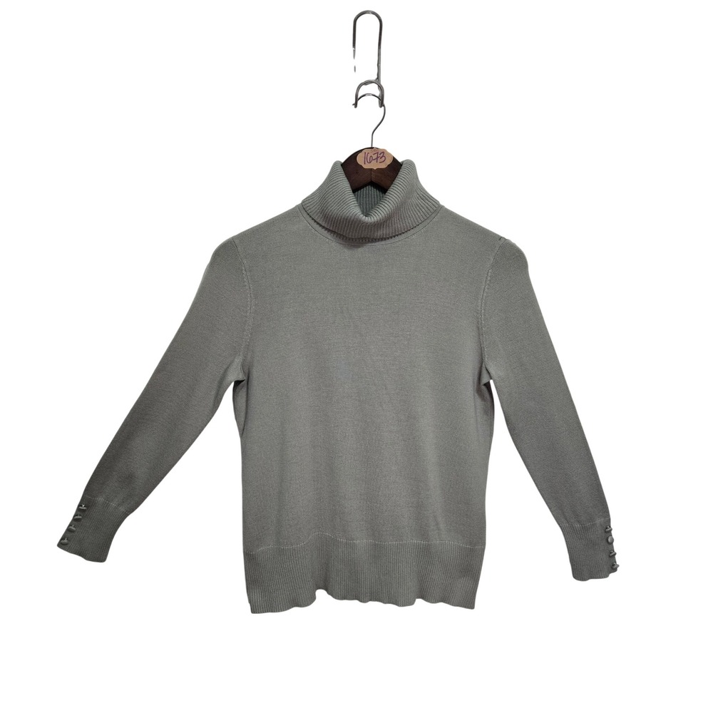 Retrology Womens Sage Green Turtleneck Sweater Button Cuff Detail Size M